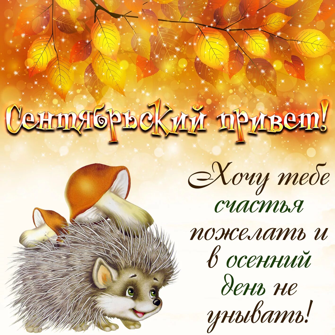 Картинка про осень с пожеланиями хорошего дня Скачать открытку с Сентябрьским Приветом