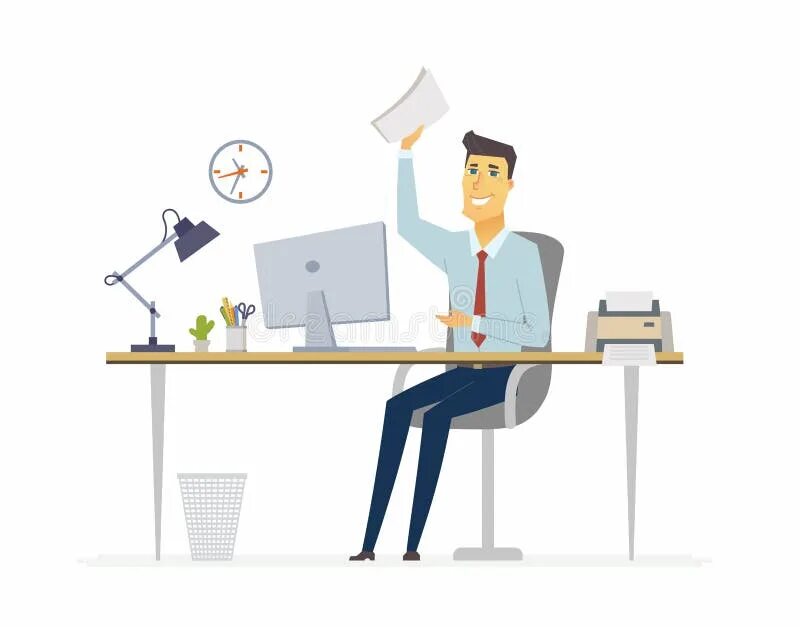 Картинка работник года Happy Office Worker - Modern Cartoon People Characters Illustration Stock Vector