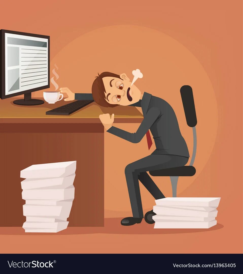 Картинка работник устал Hard work tired unhappy office worker man Vector Image