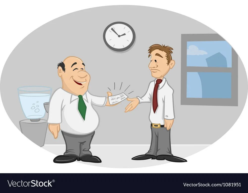 Картинка работодатель и работник Boss employee paycheck Royalty Free Vector Image