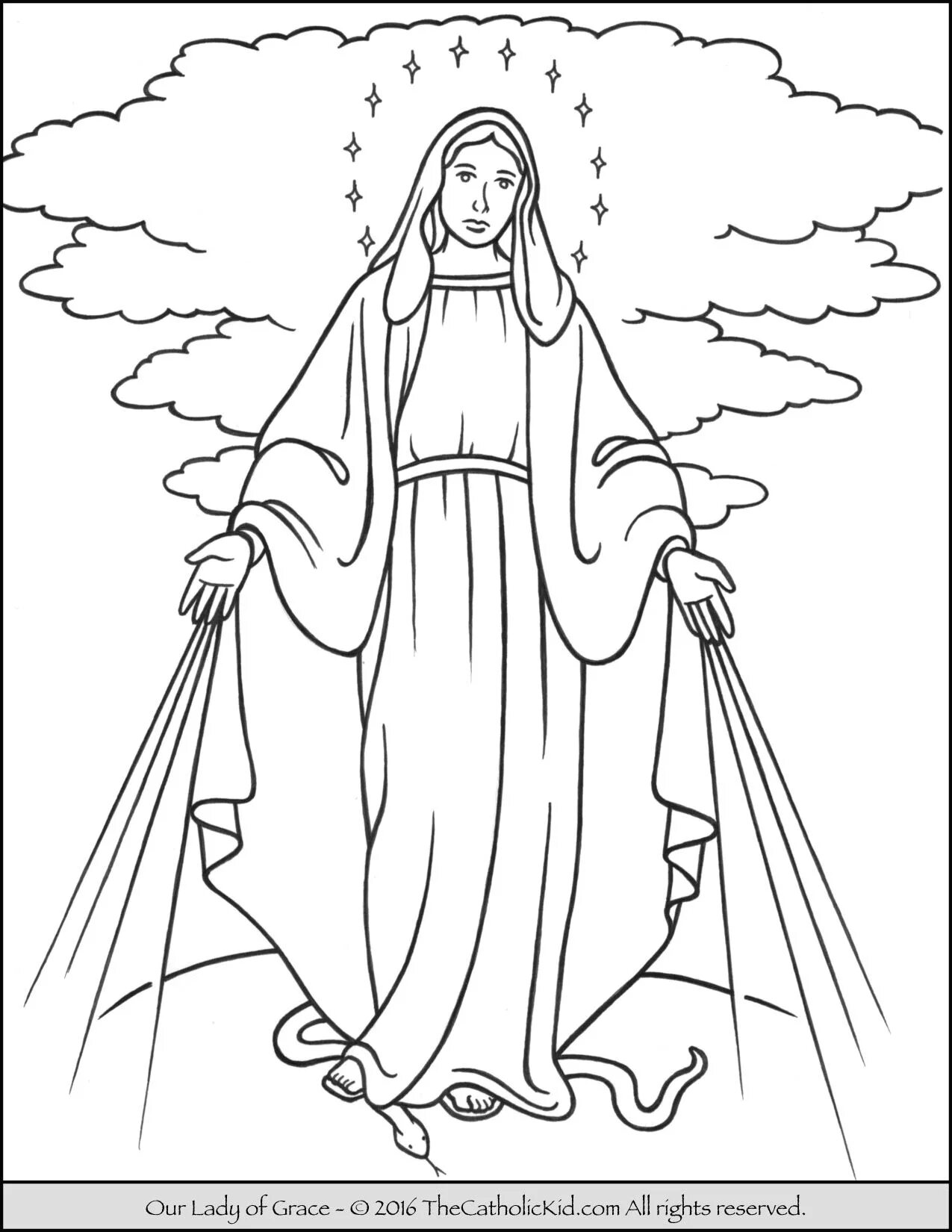 Картинка раскраска покров богородицы Our Lady of Grace Coloring Page Mary - TheCatholicKid.com Jesus coloring pages, 
