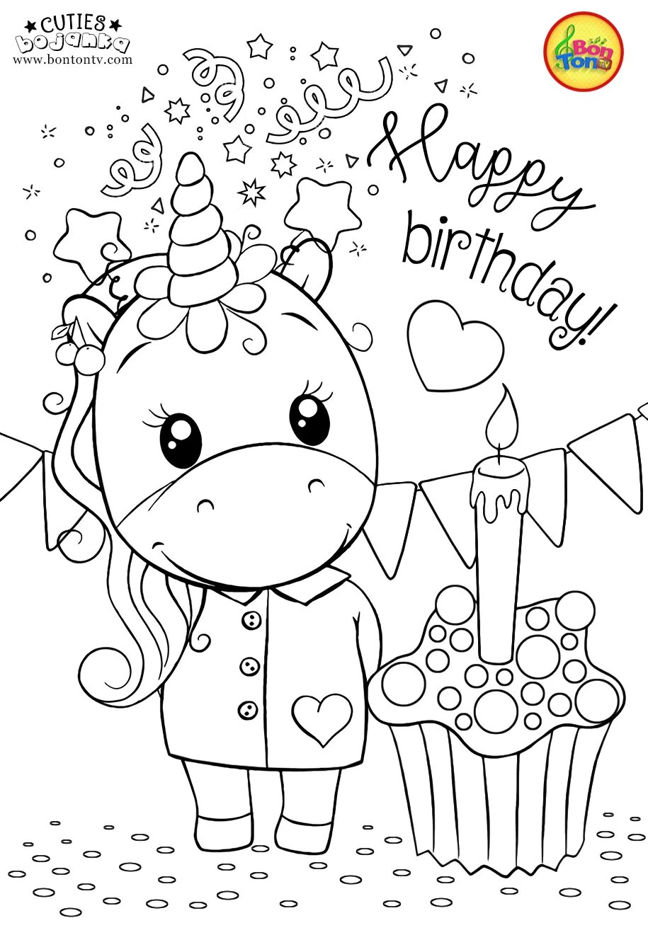 Картинка раскраска с дне рождения Cuties Coloring Pages for Kids - BonTon TV - Slatkice bojanke za printanje Birth