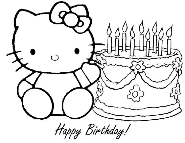 Картинка раскраска с днем рождения Hello Kitty Birthday Cake Coloring Pages Hello kitty, Sanrio, Balonlar