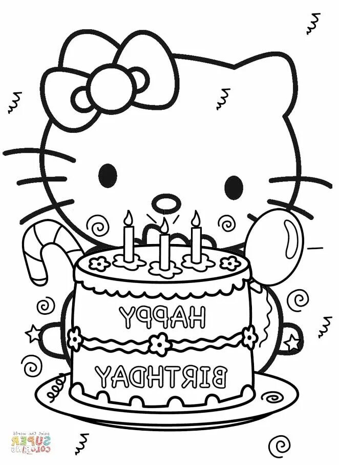 Картинка раскраска с днем рождения Hello Kitty Printable Coloring Pages VFBI Hello Kitty Coloring Pages Free Colori
