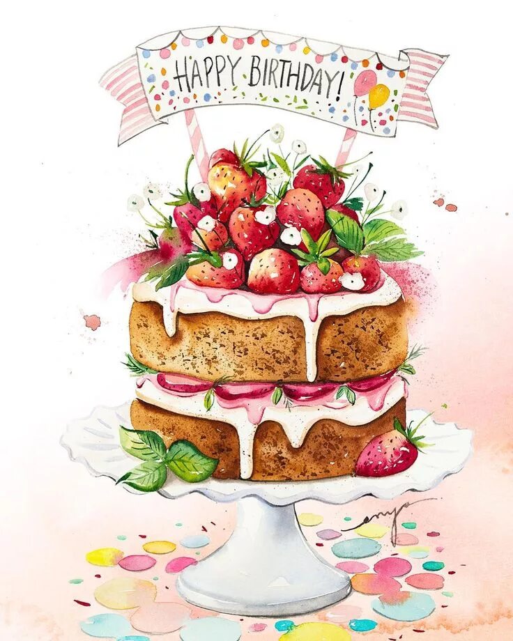 Картинка рисованная с днем рождения женщине 40 + Geburtstagstorte Modelle Buon compleanno, Immagini di compleanno, Buon comp
