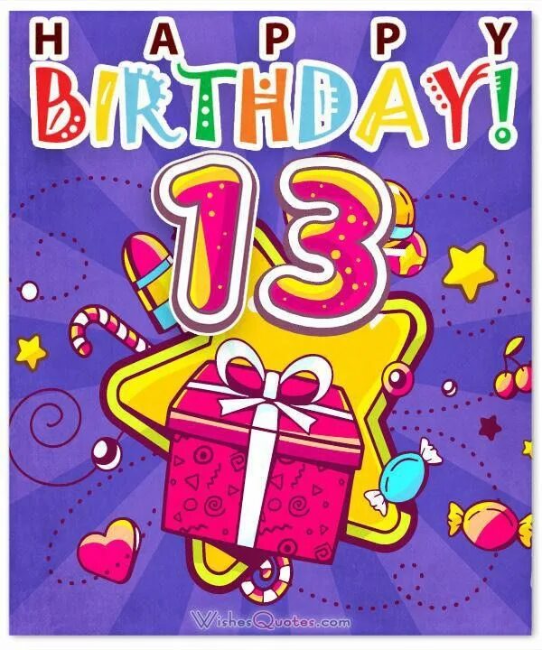 Картинка с днем рождения 13 Pin by Brenda Brown on Stuff 10 13th birthday wishes, Happy 13th birthday, Happy