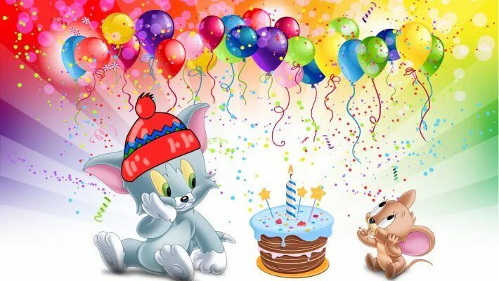 Картинка с днем рождения малыша Tom-And-Jerry-first-birthday-cake-Desktop-HD-Wallpaper-for-Mobile-phones-Tablet-