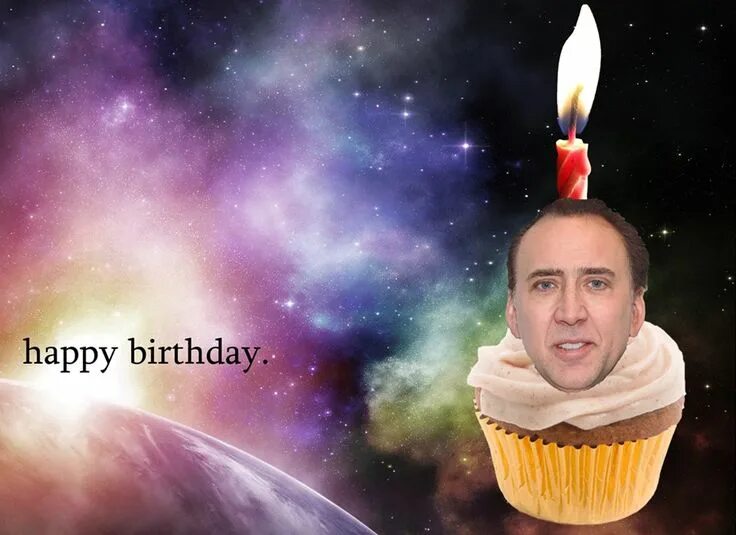 Картинка с днем рождения мем Nicholas Cage on a cupcake Birthday meme, Happy birthday meme, Happy birthday fu
