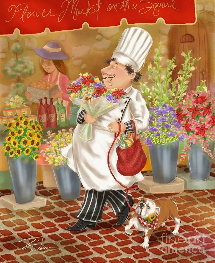 Картинка с днем рождения повару женщине Chefs Go to Market II by Shari Warren Painting, Chef kitchen decor, Chef picture