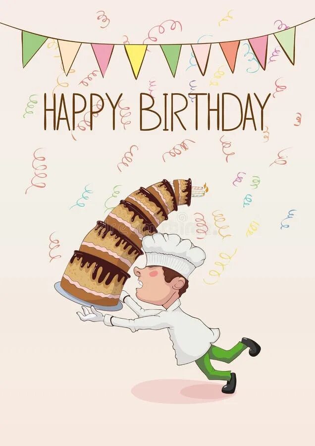 Картинка с днем рождения повару женщине Funny Greeting Card for Birthday. Chef Dropping the Cake Stock Vector - Illustra