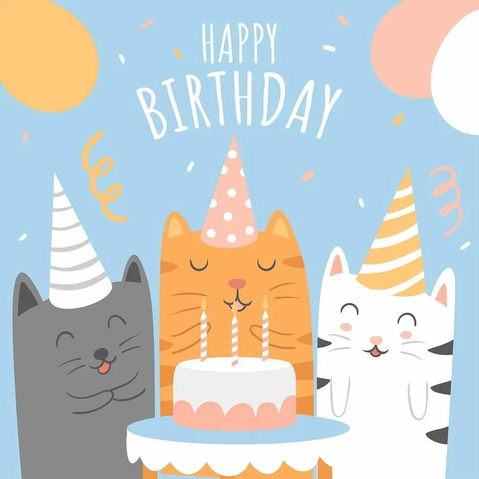 Картинка с днем рождения с котом Saudação de desenhos animados de gatos de animais feliz aniversário Arte de feli