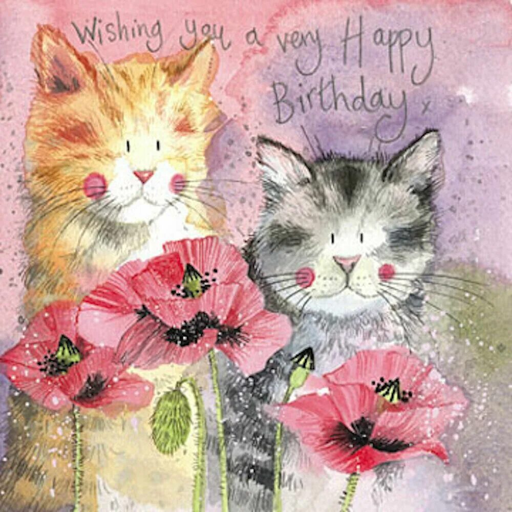 Картинка с днем рождения с котом Cats & Poppies Funny Cat Greeting Card Alex Clark Humorous Birthday Greetings #A