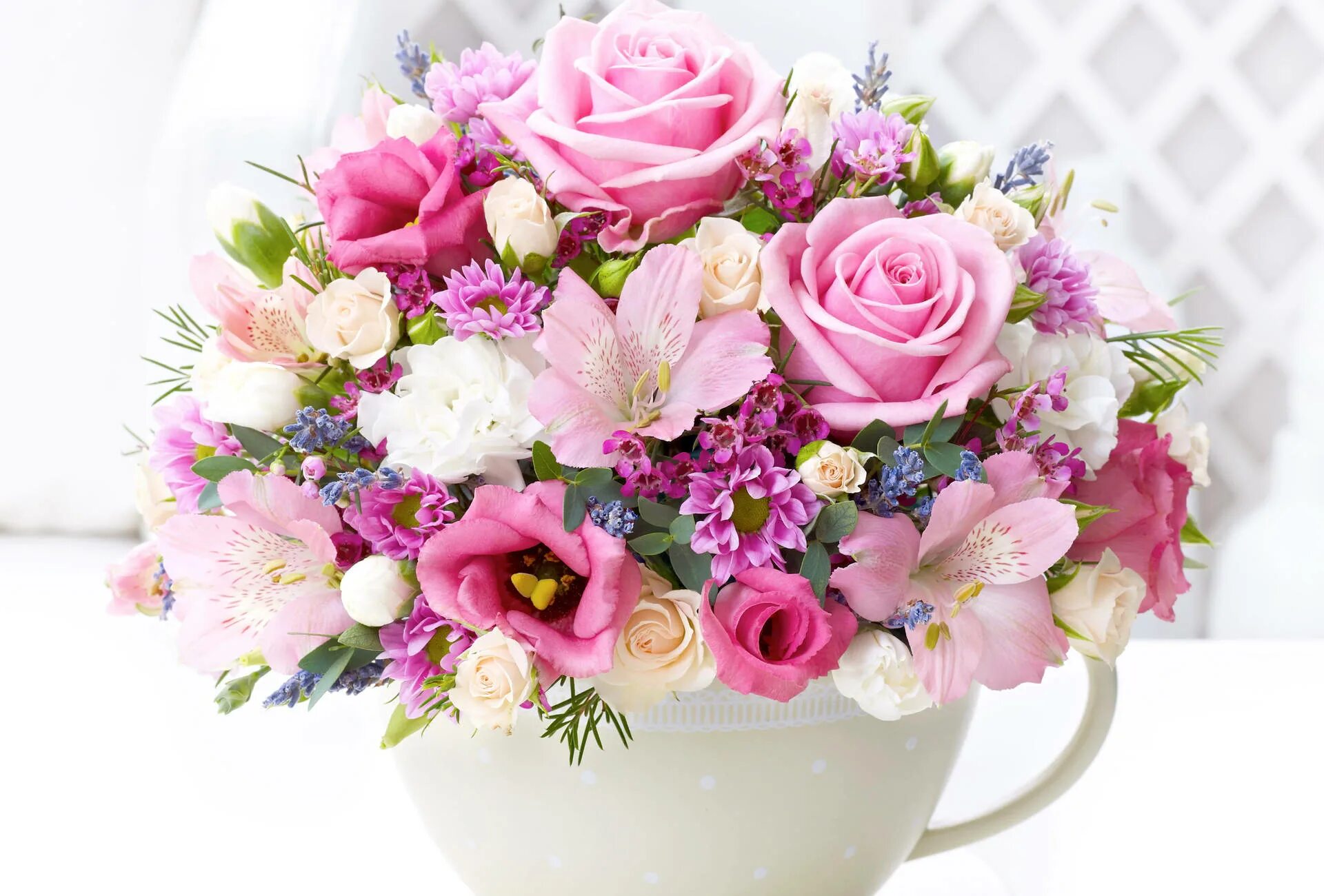 Картинка с днем рождения цветы красивые Download Happy Birthday Flowers Cup Wallpaper Wallpapers.com