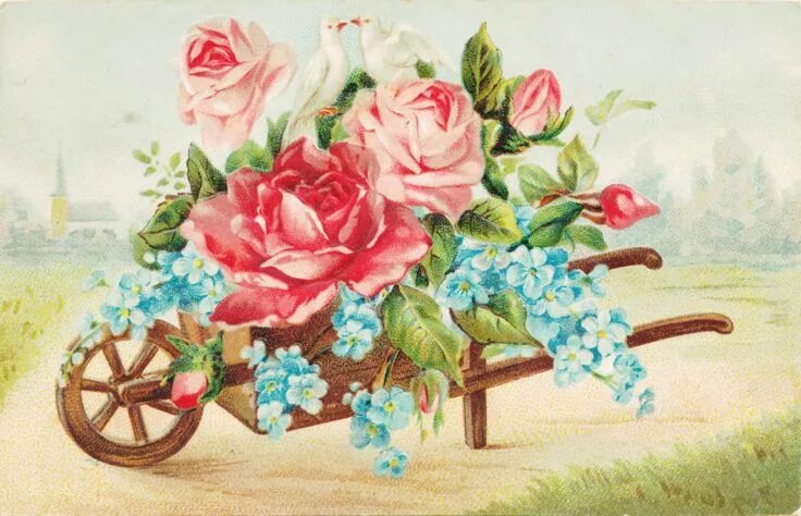 Картинка с днем рождения женщине ретро Collage Candy: Vintage floral postcards from the early 1900s Vintage flowers, Vi
