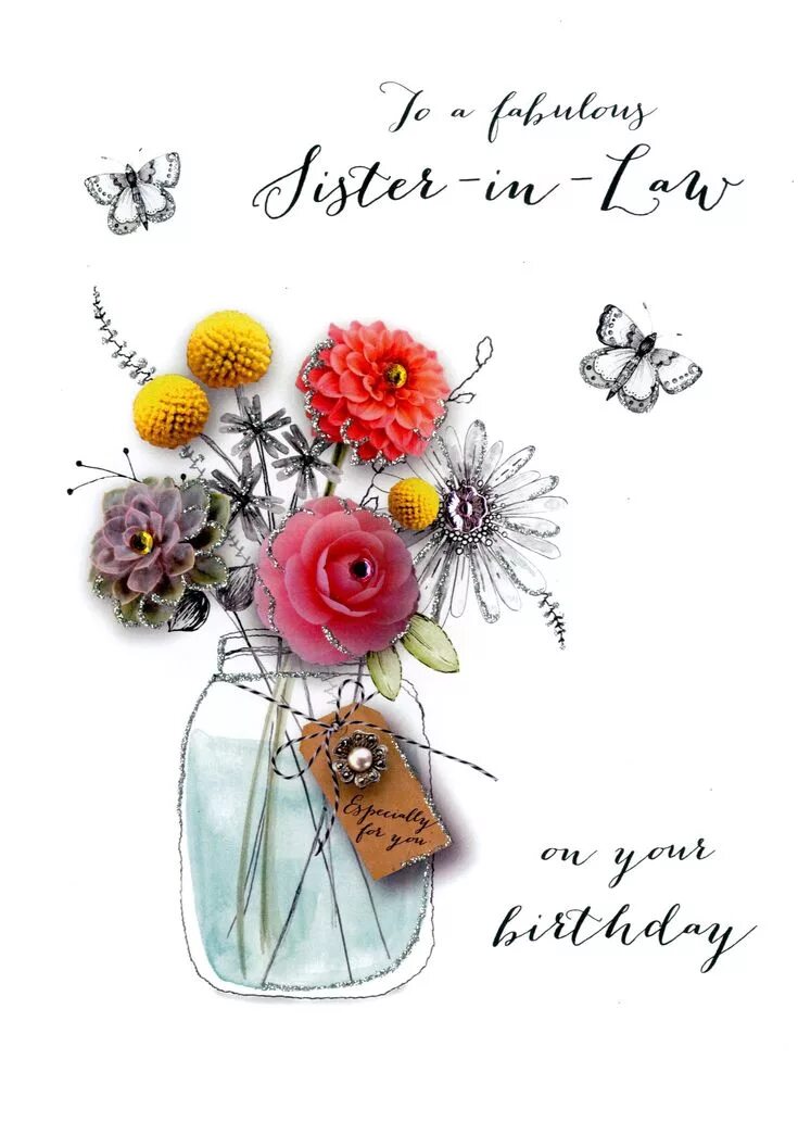 Картинка с днем рождения женщине творческой Sister-In-Law Birthday Embellished Greeting Card Cards in 2023 Sister birthday c