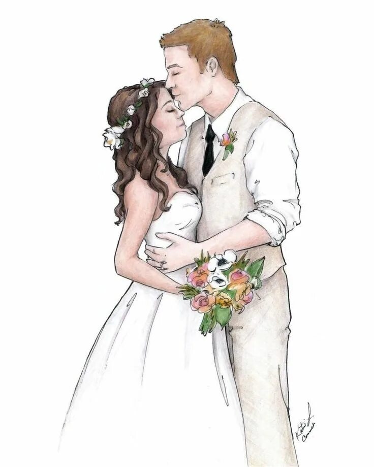 Картинка свадьба рисунок ♥ Rᴜᴍᴀɴᴛɪᴄ Cᴏᴜᴘʟᴇ Pɪᴄ ♥ Wedding illustration, Custom watercolor portrait, Weddin
