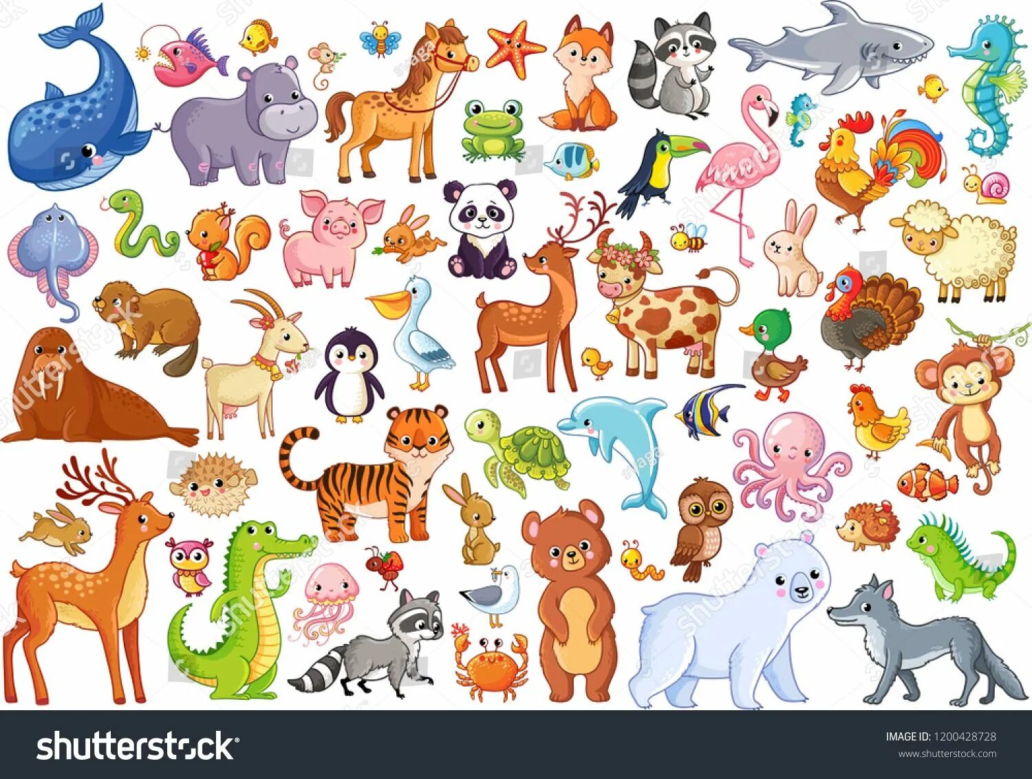 Картинка там всякими животными Vector set of animals. Home favorites. Mammals. Marine life. Illustration in car
