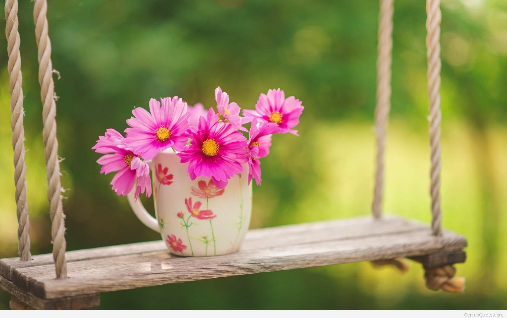 Картинка цветы красивые позитивные Spring flowers and swing wallpaper - Genius Quotes - Unique Quotes and Sayings L