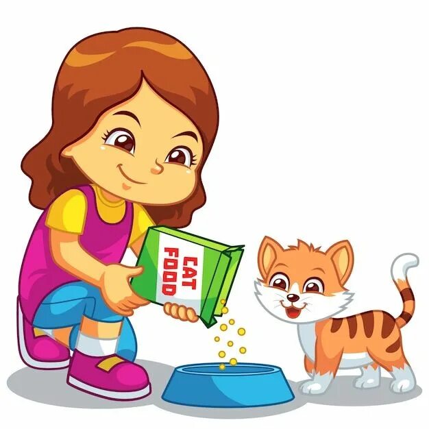 Картинка ухаживать за животными Chica alimentando a su gato mascota Vect... Premium Vector #Freepik #vector. Rut