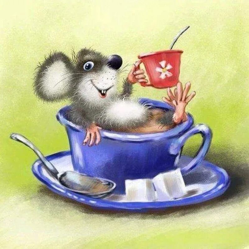 Картинка ура доброе утро Full 3D Diy Diamond Painting Needlework Diamond Embroidery Mouse Coffee Bath Wal
