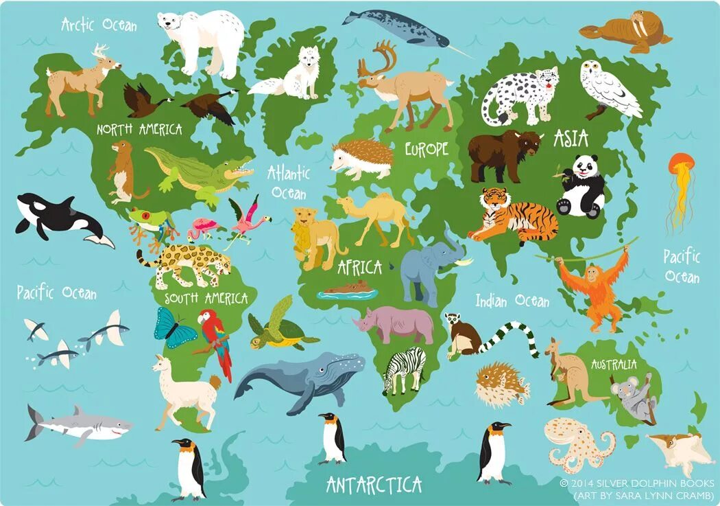 Картинка животного карта Vibrant Animal World Map