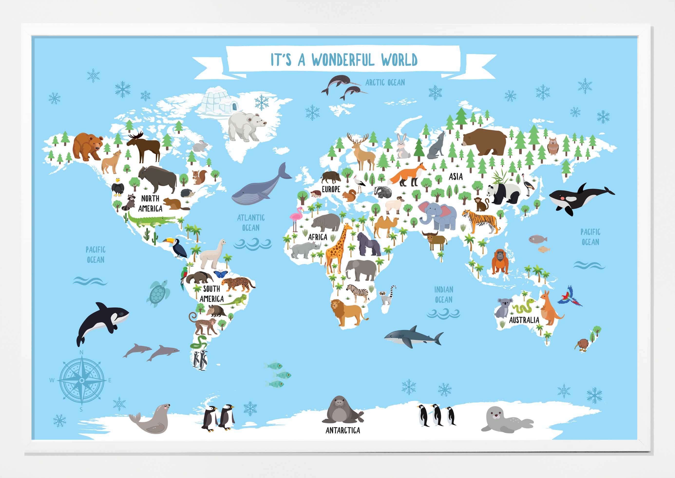 Картинка животного карта World animal map wall print digital download unique toddler Etsy