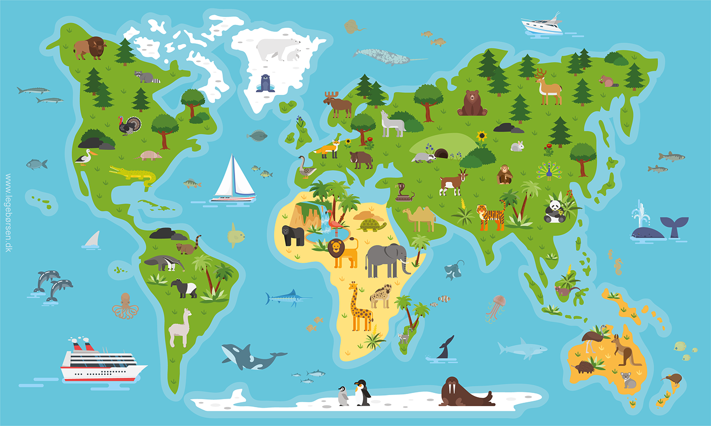Картинка животного карта Animals Of The World - Flat Chilren's Illustrations on Behance
