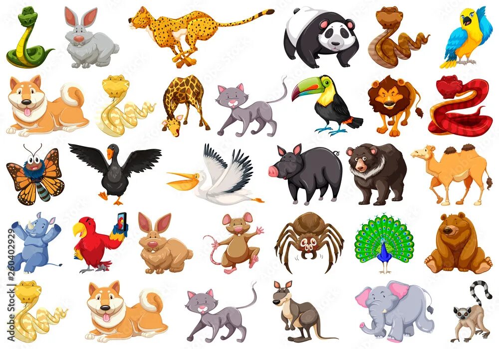 Картинки 6 животных large set of animals Векторный объект Stock Adobe Stock
