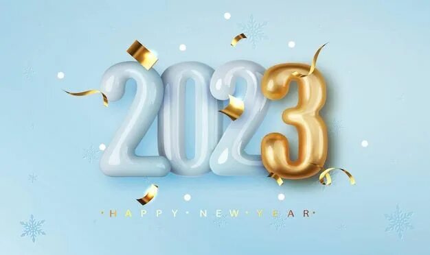 Картинки а4 новый год 2023 Free Vector Happy new 2023 golden and blue glossy numbers on blue background wit