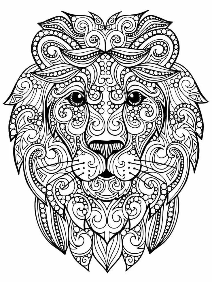 Картинки антистресс животные Desenhos de Colorir para Adultos Lion coloring pages, Coloring pages, Mandala co