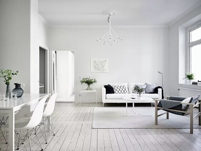 Картинки белого интерьера Simple and Minimalist All-White Apartment in Gothenburg - Nordic Design Minimali