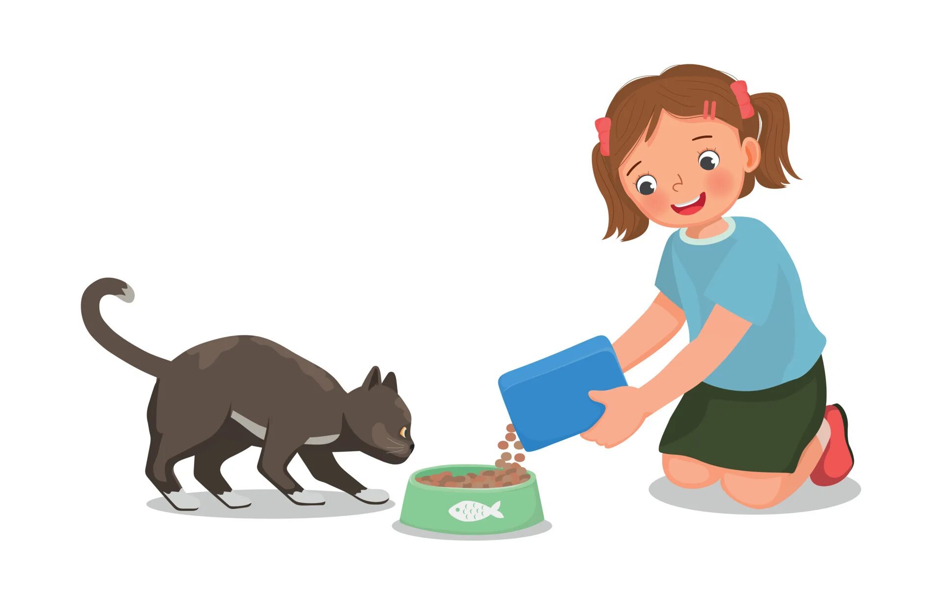 Картинки дети кормят животных Cute little girl feeding her pet cat with animal food at home 13432909 Vector Ar