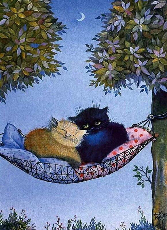 Картинки добро ночи с животными chats peints second coffre aux tresors Arte animale, Roba da gatto, Illustrazion