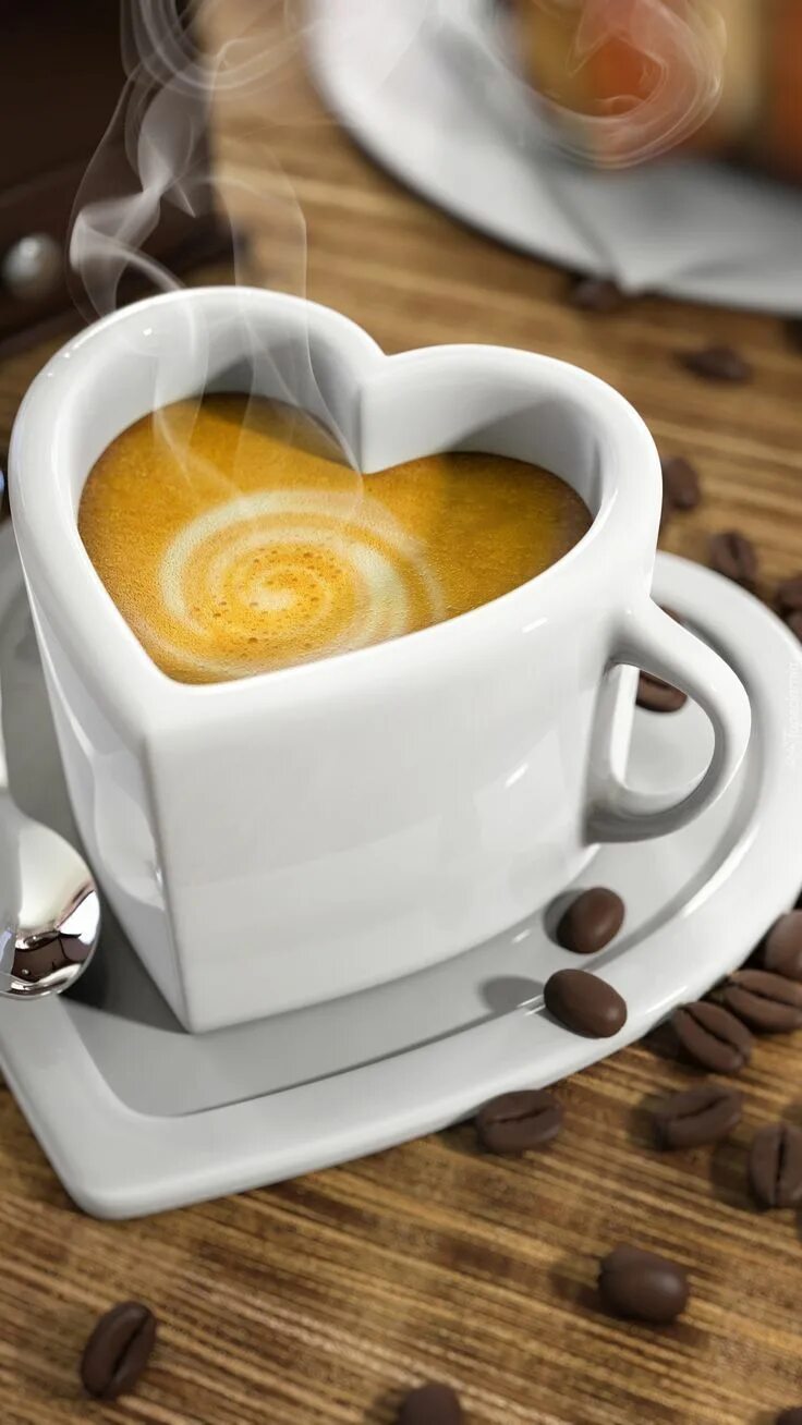 Картинки доброе утро чашка Kawa w filiżance w kształcie serca - Tapeta na telefon Good morning coffee, Orga