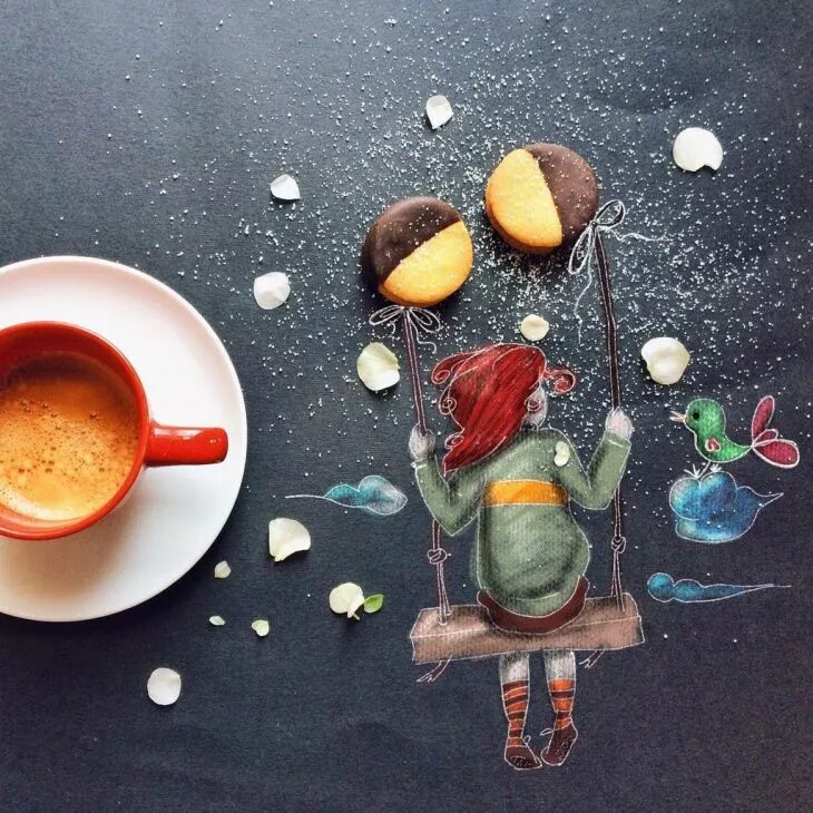 Картинки доброго утра прикольные женщине необычные Работы Cinzia Bolognesi Coffee art, Coffee drawing, Coffee cafe