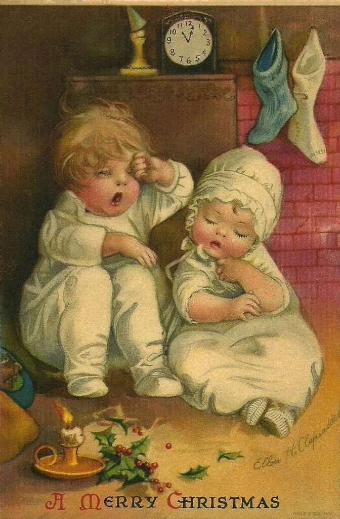 Картинки доброй ночи старинные с пожеланиями Waiting for Santa Natale antico, Auguri natale, Carta d'epoca