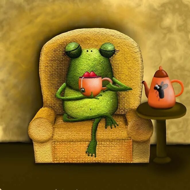 Картинки добрый вечер позитивные прикольные поднимающие настроение relaxing tea by rozalek on DeviantArt Frog art, Frog decor, Frog pictures