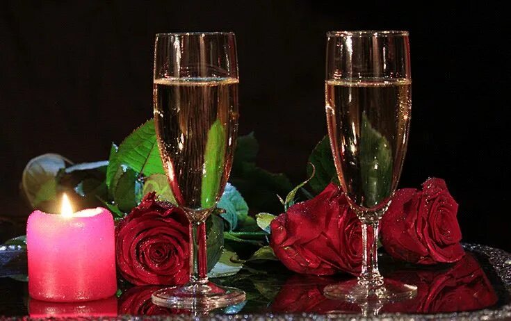 Картинки добрый вечер с бокалами Decent Image Scraps Champagne flutes, Red rose flower, Happy birthday messages