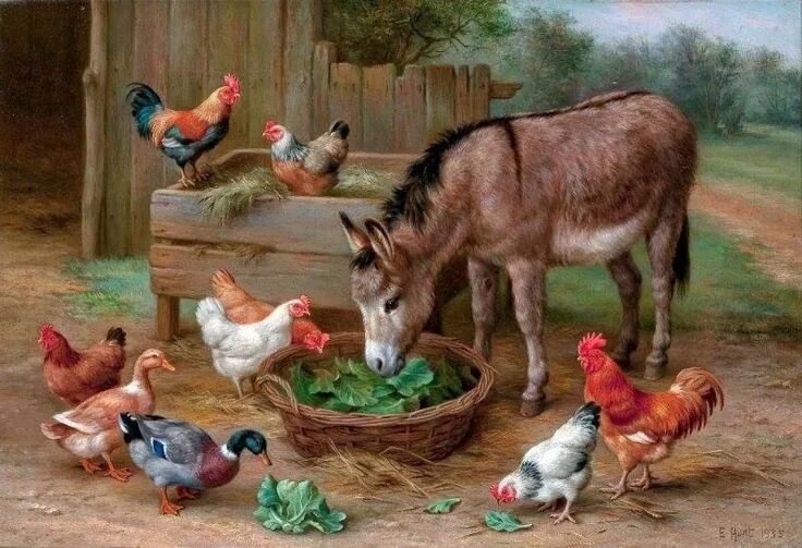 Картинки домашние животные и птицы Edgar Hunt (Birmingham) Farm animal paintings, Animal paintings, Farm art