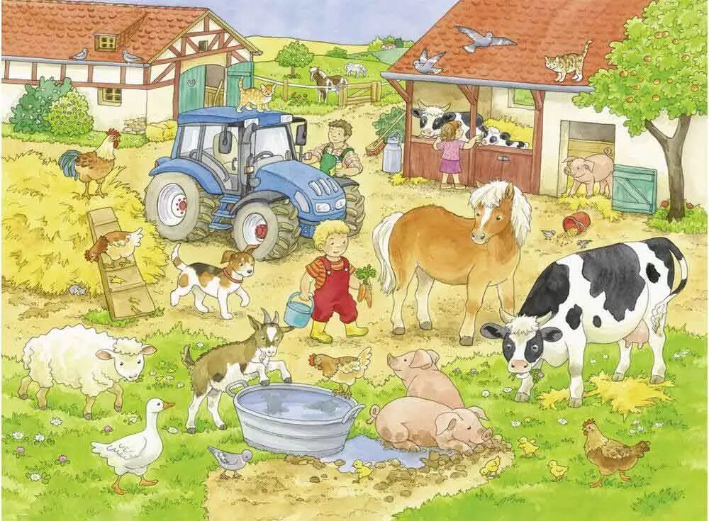 Картинки домашних животных двор Пазлы "В деревне" 5406 Ravensburger 49x36 см - купить недорого в Москве по цене 