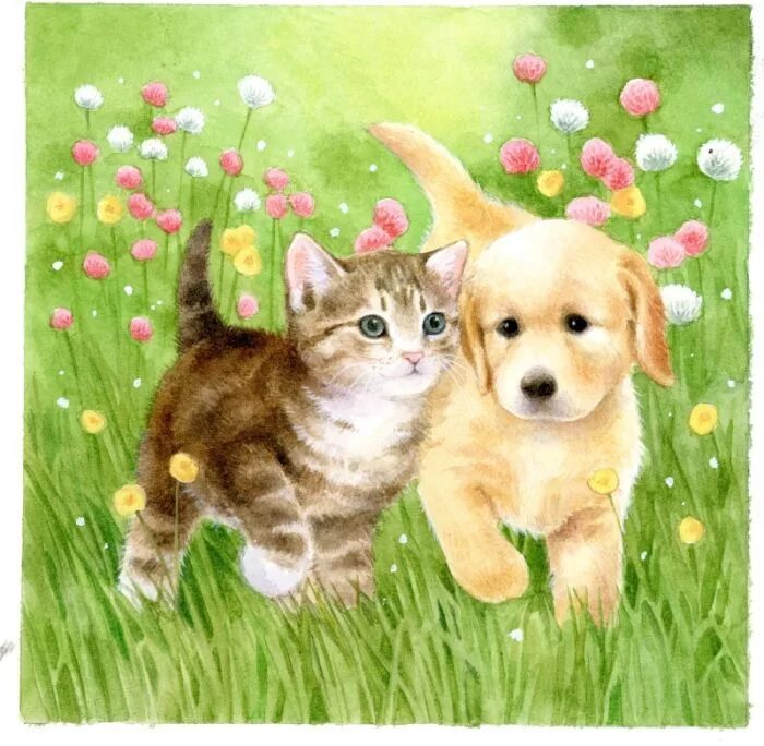 Картинки домашних животных цветные красивые Cat art illustration, Cat art, Kittens and puppies