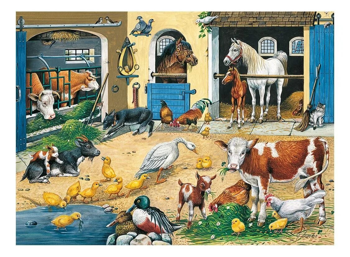 Картинки фермы с животными Пазл Ravensburger деревня 100 деталей - купить в Москве, цены в интернет-магазин