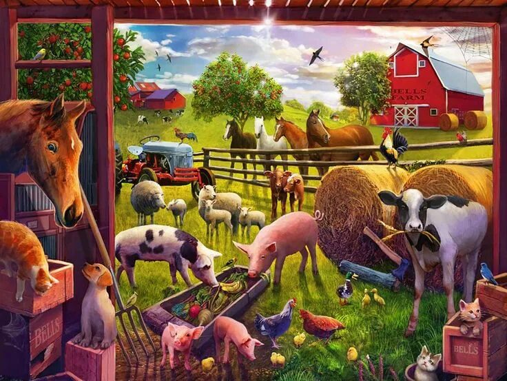 Картинки фермы с животными Animals of Bells Farm Jigsaw Puzzle PuzzleWarehouse.com Farm paintings, Farm art