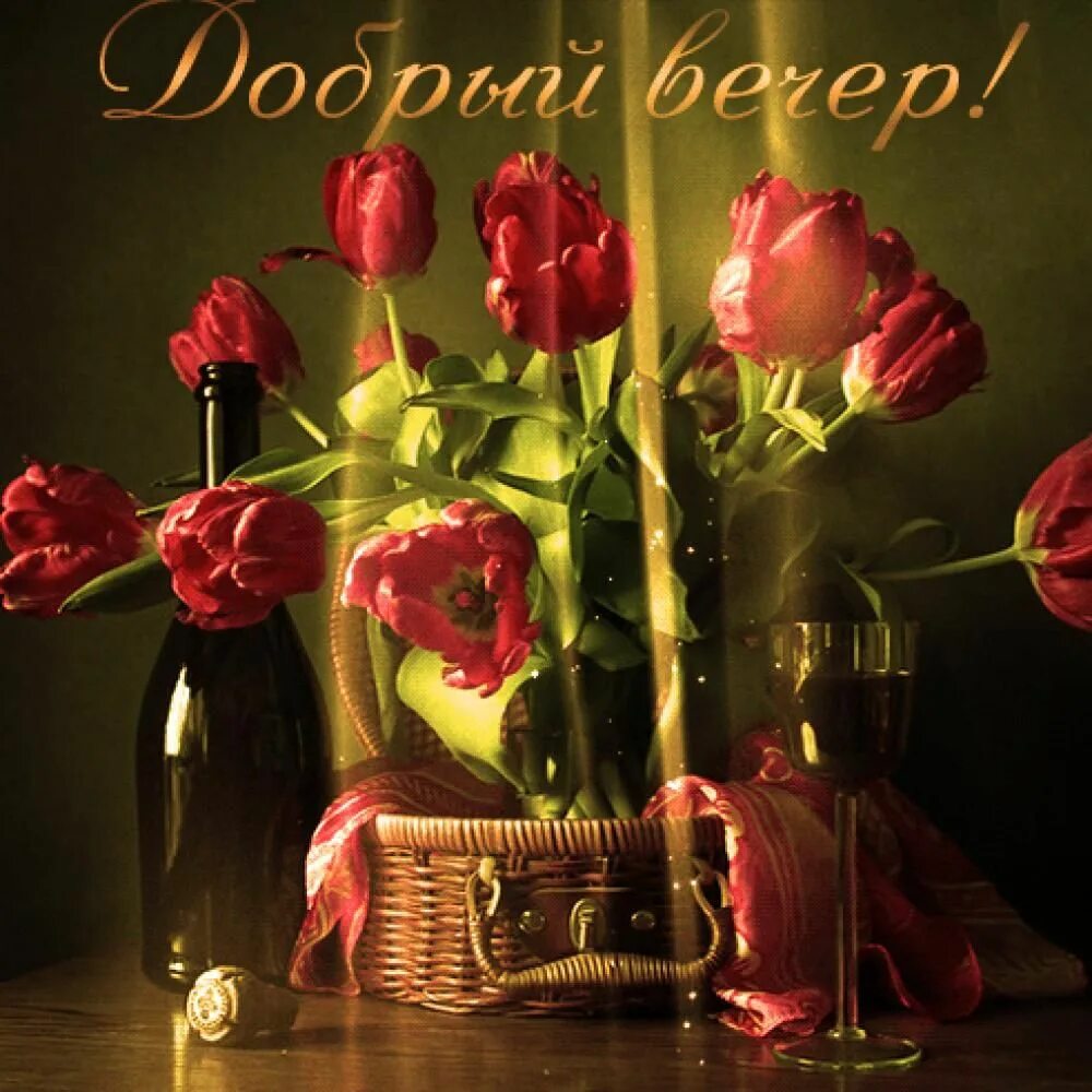 Картинки гифки добрый вечер цветы Good evening! Открытки, Картинки, Ночь