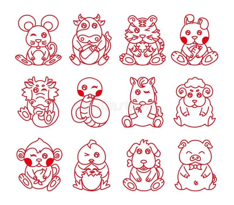 Картинки года животных Chinese Ancient Zodiac Animal Year Symbol Stock Vector - Illustration of design,