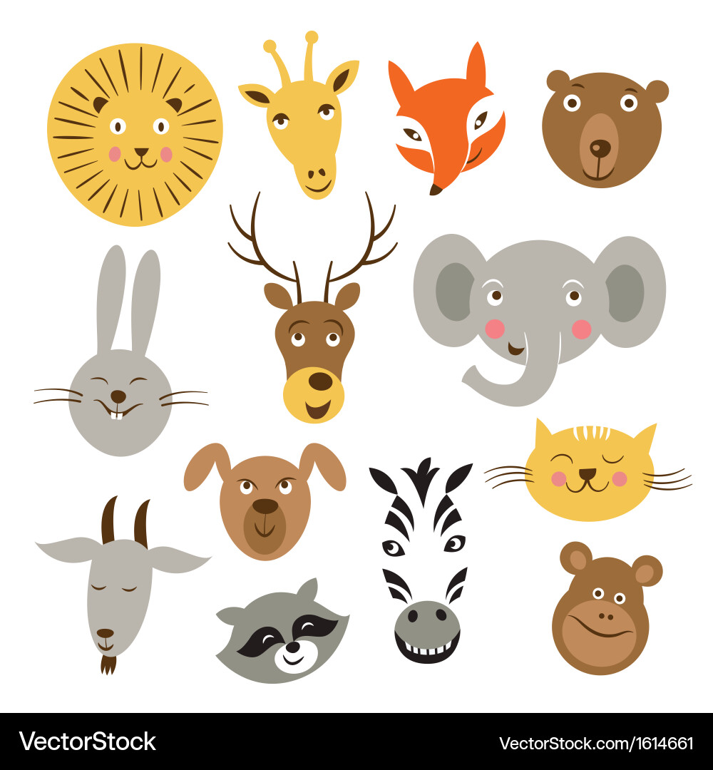 Картинки голов животных Animal faces Royalty Free Vector Image - VectorStock