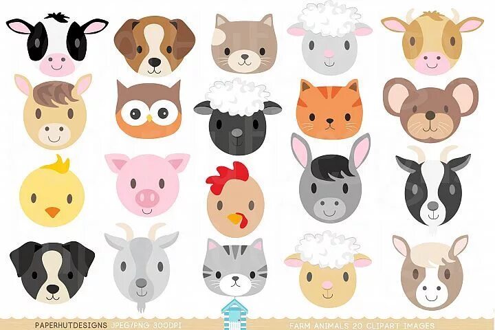 Картинки голов животных Farm Animal Faces Clipart in 2022 Farm animal crafts, Animal crafts, Animal face