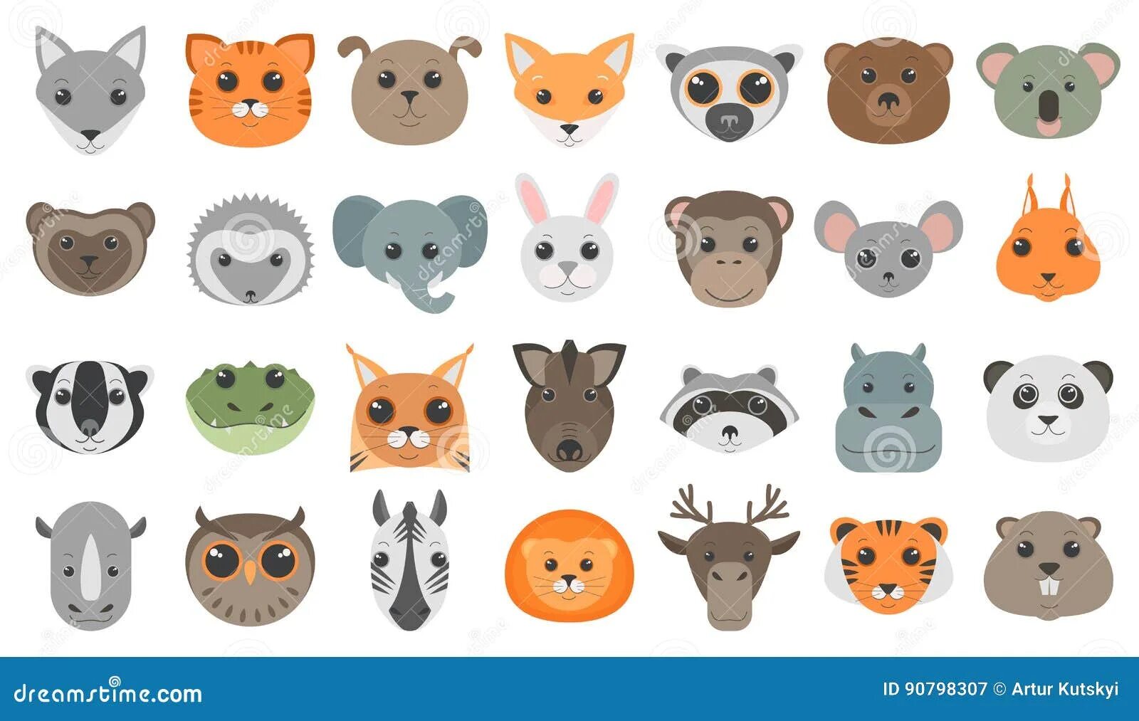 Картинки голов животных Cute Cartoon Animals Heads Set. Stock Vector - Illustration of safari, panda: 90