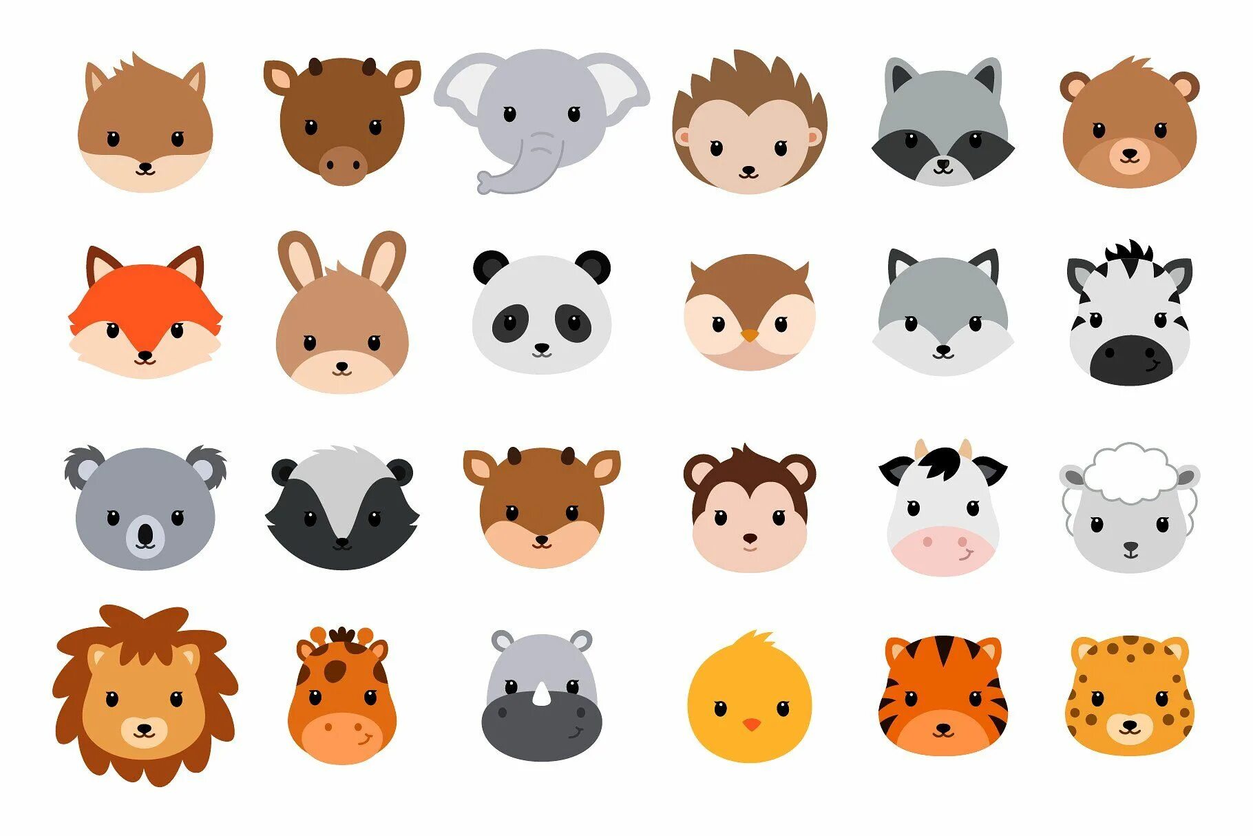 Картинки голов животных Cute cartoon animals. Vector heads. Cute cartoon animals, Cartoon animals, Anima
