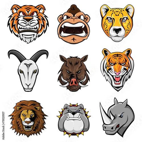Картинки голов животных Animal Head Collection : Nine Векторный объект Stock Adobe Stock